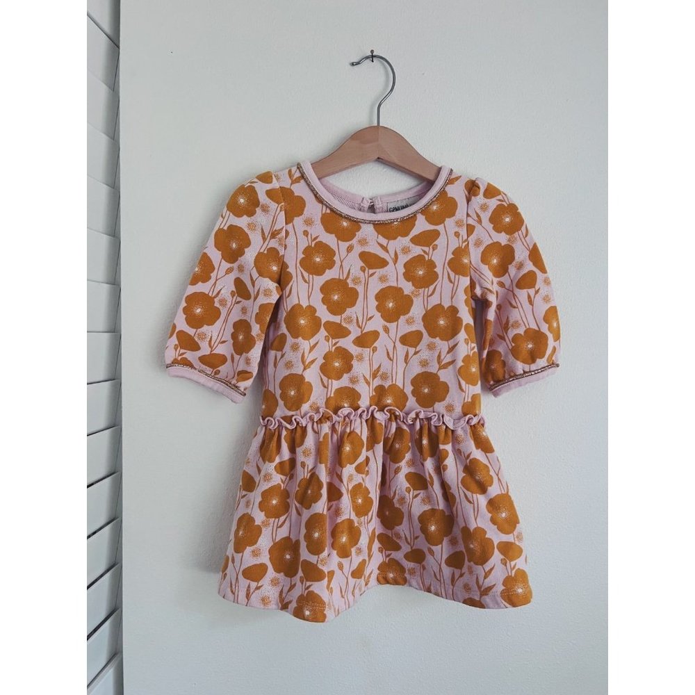 Pink and Yellow Toddler Dress with Flowers, 2T Spring Dress, Easter Dress
